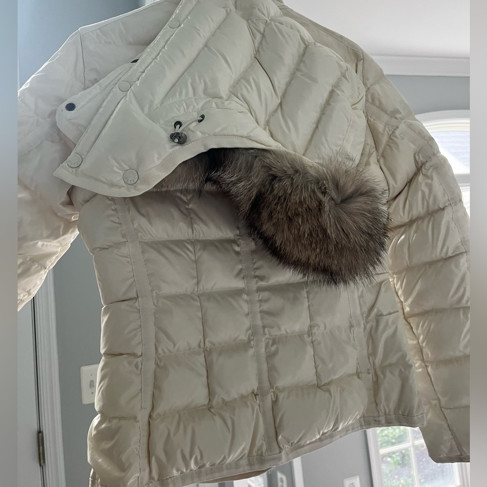 Moncler white jacket with detachable fur hood